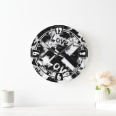 白と黒の愛の斑点パターン ラージ壁時計 (ホーム)
