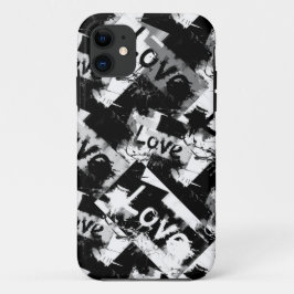 白と黒の愛の斑点パターン iPhone 11 ケース
