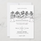 白と黒の手描き野結婚花 招待状 (正面)