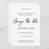 白と黒の手書きで日程変更 - 白 招待状 (正面/裏面)