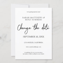 白と黒の手書きで日程変更 - 白 招待状