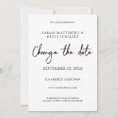 白と黒の手書き 日程を変更 - 白 招待状 (正面)