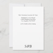 白と黒の手書き 日程を変更 - 白 招待状 (裏面)