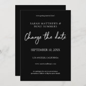 白と黒の手書き　日程を変更 - 黒 招待状 (正面/裏面)
