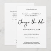 白と黒の手書き　日程変更 - 白 招待状 (正面/裏面)