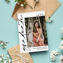 白と黒の書道写真卒業 招待状