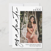 白と黒の書道写真卒業 招待状 (正面)