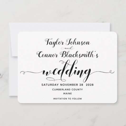 白と黒の書道結婚式の日付を保存 招待状 (裏面)