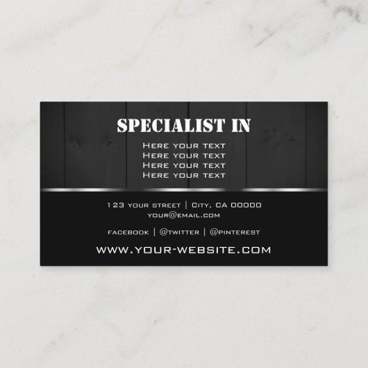 白と黒の木板カッコいい木目の外観 名刺 (裏面)