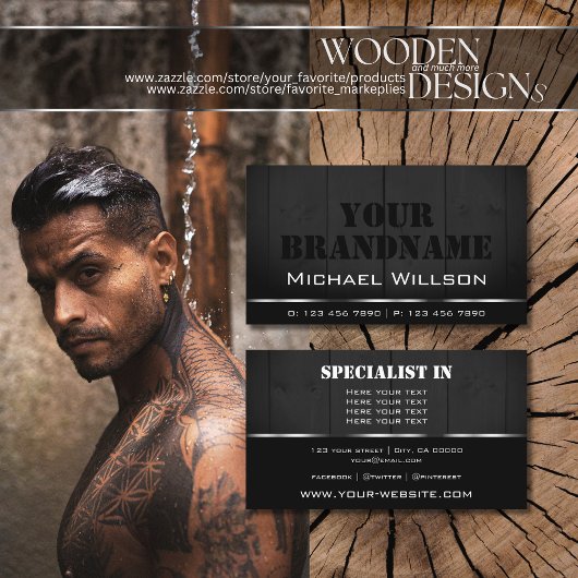 白と黒の木板カッコいい木目の外観 名刺