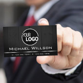 白と黒の木製ボード木目ルックロゴ 名刺