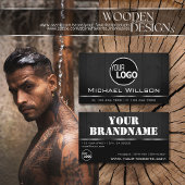 白と黒の木製ボード木目ルックロゴ 名刺