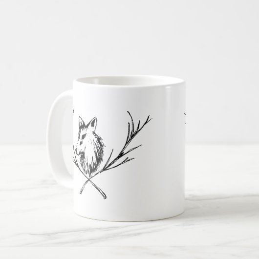 白と黒の枝がある犬 コーヒーマグカップ (正面左)