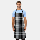 白と黒の格子市松模様に状の布地テクスチャ エプロン (着用した状態)