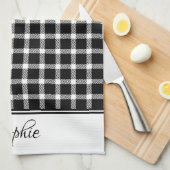白と黒の格子縞パーソナライズされた キッチンタオル (四つ折り)