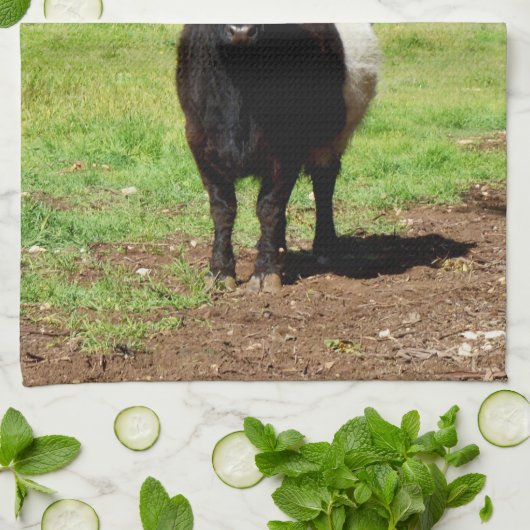 白と黒の毛織りのガロウェイ・カウズ キッチンタオル (折り畳み)