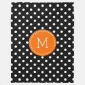 白と黒の水玉模様オレンジのアクセント フリースブランケット (正面)