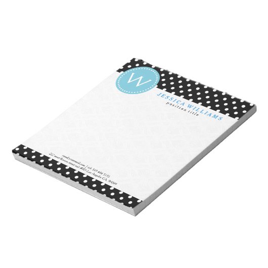 白と黒の水玉模様(青アクセント付) ノートパッド (回転)