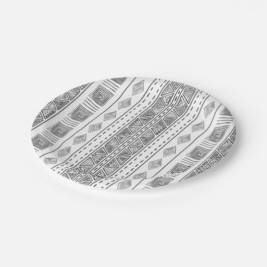 白と黒の泥布のインスパイア民族部族 ペーパープレート (アングル)