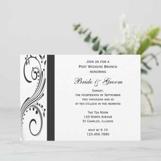 白と黒の渦巻きポスト結婚のブランチ 招待状 (スタンド正面)