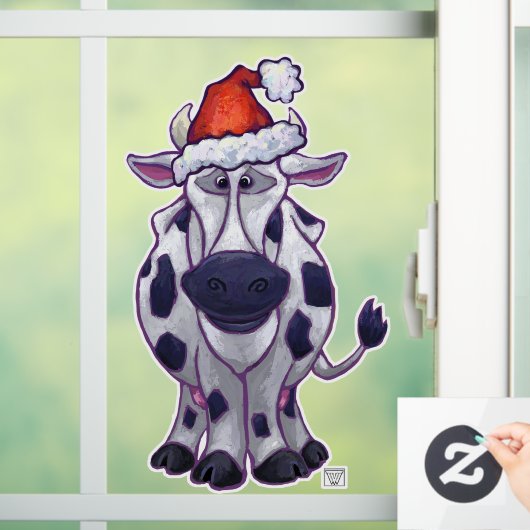 白と黒の牛のクリスマスウィンドウにしがみつく ウィンドウサイン (ホーム)