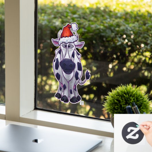 白と黒の牛のクリスマスウィンドウにしがみつく ウィンドウサイン (オフィス)