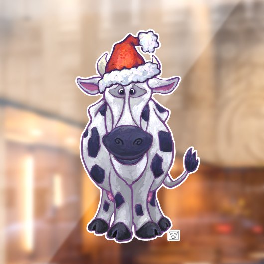 白と黒の牛のクリスマスウィンドウにしがみつく ウィンドウサイン (シート2)