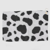 白と黒の牛の斑点のパターフェイクンのファーテクスチャ ゴルフタオル (横)