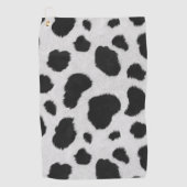 白と黒の牛の斑点のパターフェイクンのファーテクスチャ ゴルフタオル (正面)