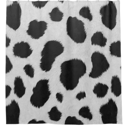 白と黒の牛の斑点のパターフェイクンのファーテクスチャ シャワーカーテン (正面)