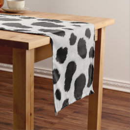 白と黒の牛の斑点のパターフェイクンのファーテクスチャ ショートテーブルランナー