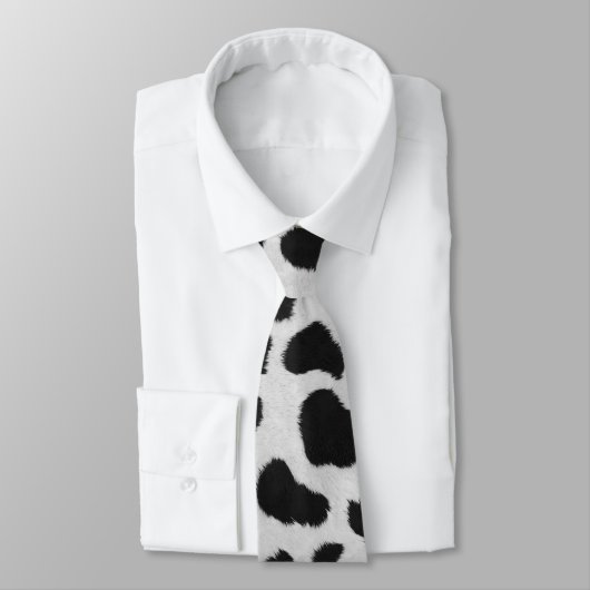 白と黒の牛の斑点のパターフェイクンのファーテクスチャ ネクタイ (タイ)