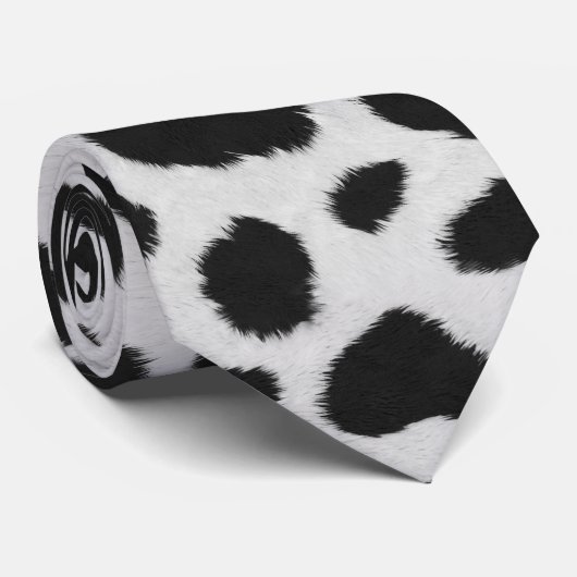 白と黒の牛の斑点のパターフェイクンのファーテクスチャ ネクタイ (ロール)