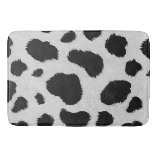白と黒の牛の斑点のパターフェイクンのファーテクスチャ バスマット (正面)