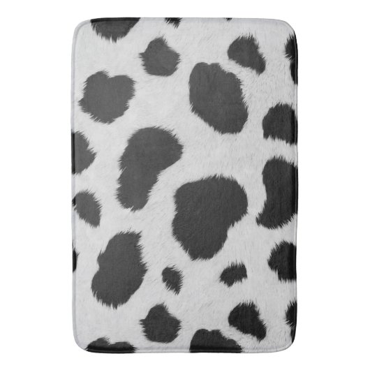 白と黒の牛の斑点のパターフェイクンのファーテクスチャ バスマット (正面縦)