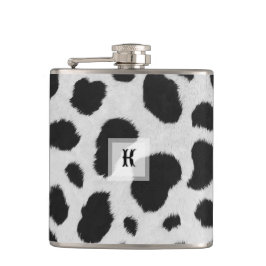 白と黒の牛の斑点のパターフェイクンのファーテクスチャ フラスク