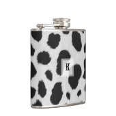 白と黒の牛の斑点のパターフェイクンのファーテクスチャ フラスク (右)