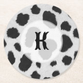 白と黒の牛の斑点のパターフェイクンのファーテクスチャ ラウンドペーパーコースター (正面)