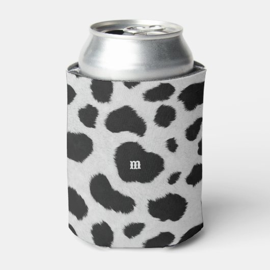 白と黒の牛の斑点のパターフェイクンのファーテクスチャ 缶クーラー (缶正面)