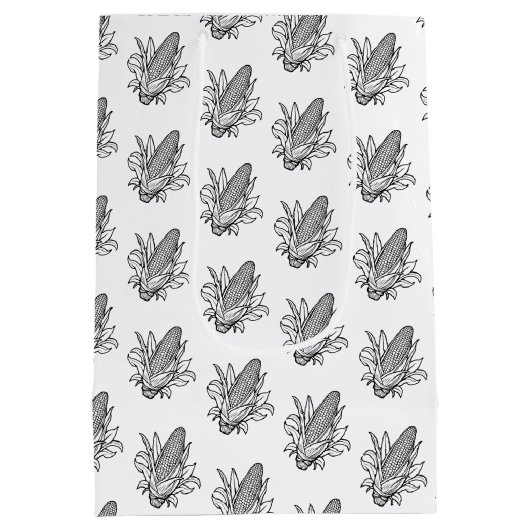 白と黒の甘いコーンコブアイコン ミディアムペーパーバッグ (裏面)