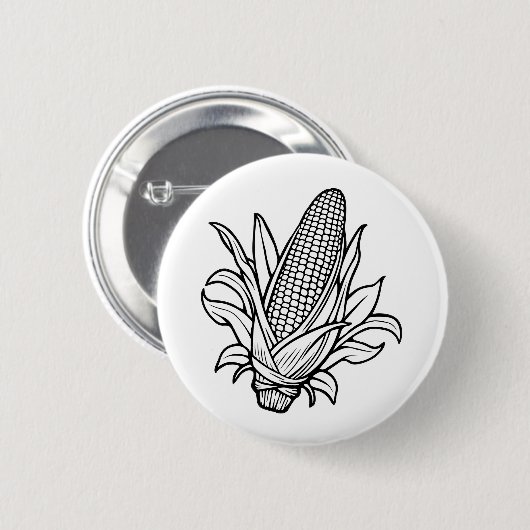 白と黒の甘いコーンコブアイコン 缶バッジ (正面&裏面)