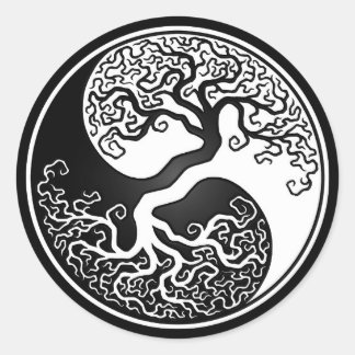 白と黒の生命の木の陰陽 ラウンドシール