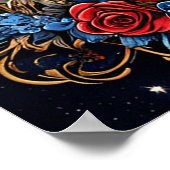 白と黒の白鳥とハートとバラ ポスター (角)