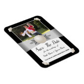 白と黒の真珠のリボン写真の日付を保存 マグネット (右側)