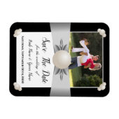 白と黒の真珠のリボン写真の日付を保存 マグネット (横)