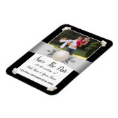 白と黒の真珠のリボン写真の日付を保存 マグネット (左側)