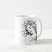 白と黒の眠る美しいと花マグカップ コーヒーマグカップ (正面右)