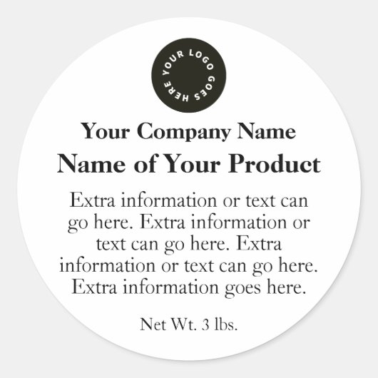 白と黒の石鹸または化粧品ラベル（ロゴ付き） ラウンドシール (正面)