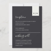 白と黒の結婚式のレセプション 招待状 (裏面)