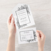 白と黒の結婚緑 オールインワン招待状 (貼ってはがせる)